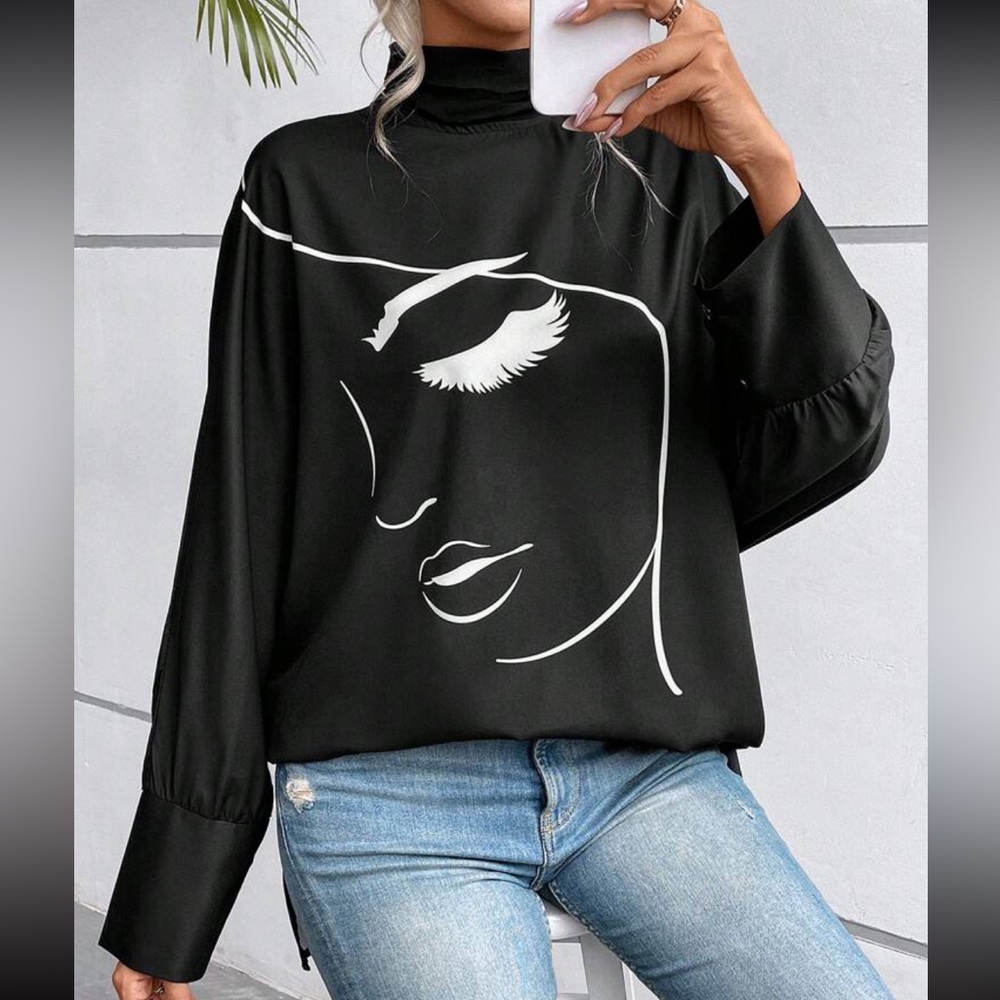 Oversized Abstract Print Pop Art Batwing Sleeve Top Blouse Shirt - Picture 6 of 6
